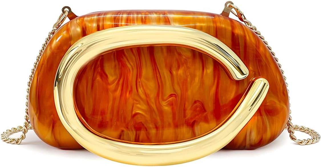 Women’s Acrylic Evening Clutch Purse, Elegant Shell Handbag with Metal Handle Wedding Party Cro... | Amazon (US)