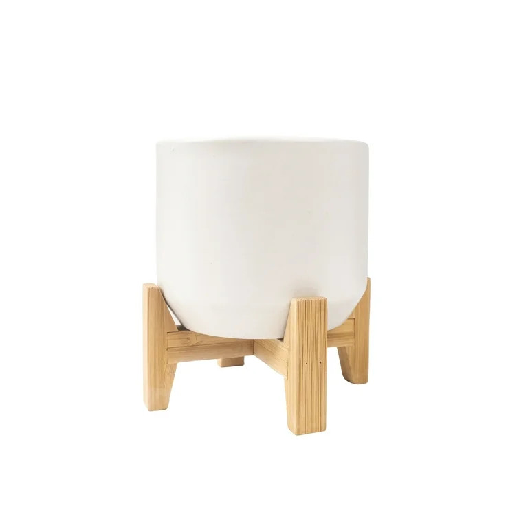 Mainstays 4IN White Ceramic Planter with Bamboo Stand | Walmart (US)
