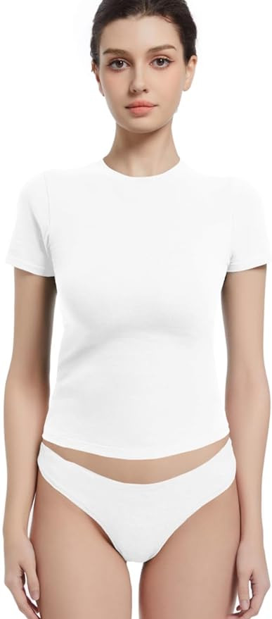 Crewneck Short Sleeve T Shirts for Women Fitted Basic TeesY2k Going Out Tops | Amazon (US)