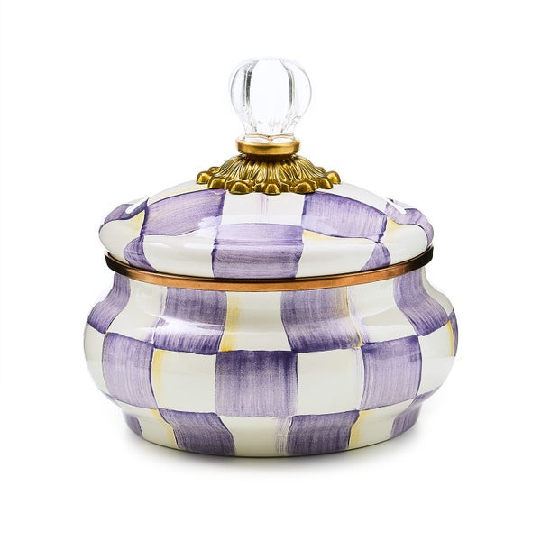 MacKenzie-Childs Violet Check Squashed Pot | MacKenzie-Childs