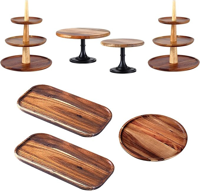 7 Pcs Cake Stands Set Acacia sinensis Wood Cupcake Holder Dessert Display Plate Decor Serving Pla... | Amazon (US)