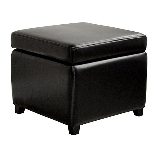 Baxton Studio Full Leather Small Storage Cube Ottoman - Black | HSN
