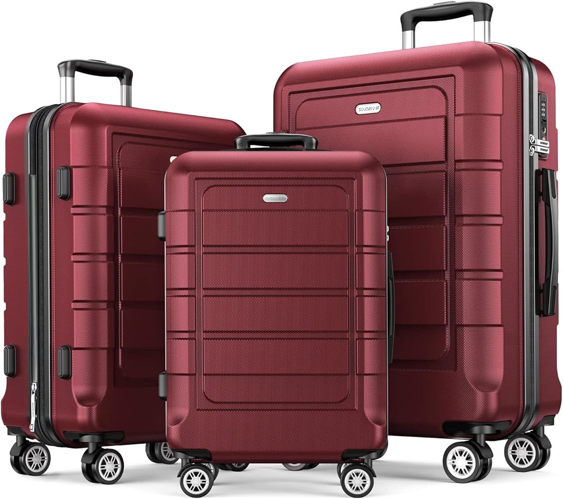 SHOWKOO Luggage Sets Expandable PC+ABS Durable Suitcase Double Wheels TSA Lock 3pcs Red Wine | Amazon (US)