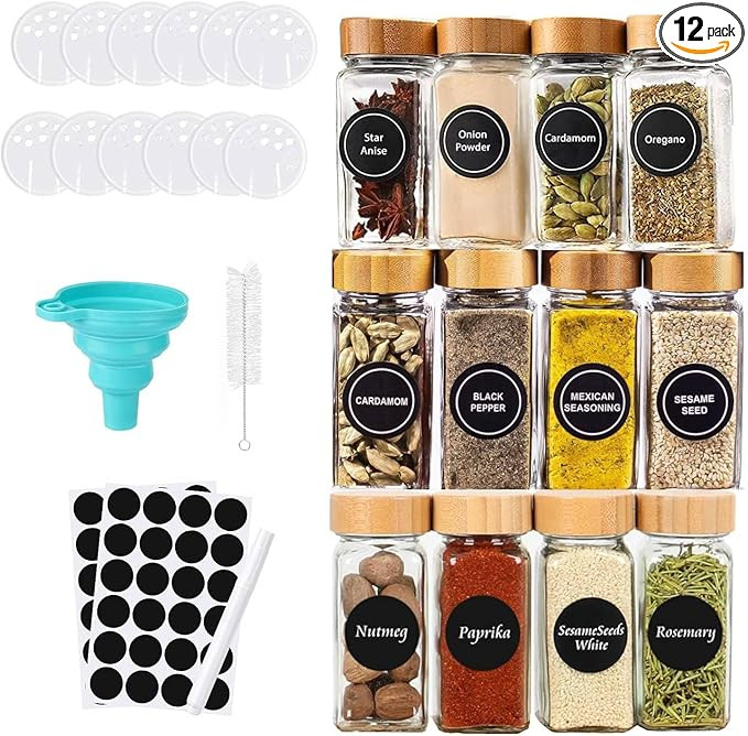 Glass Spice Jars with Label - Square Spice Containers 4 oz - Includes Cleaning Brush & Label pen ... | Amazon (US)