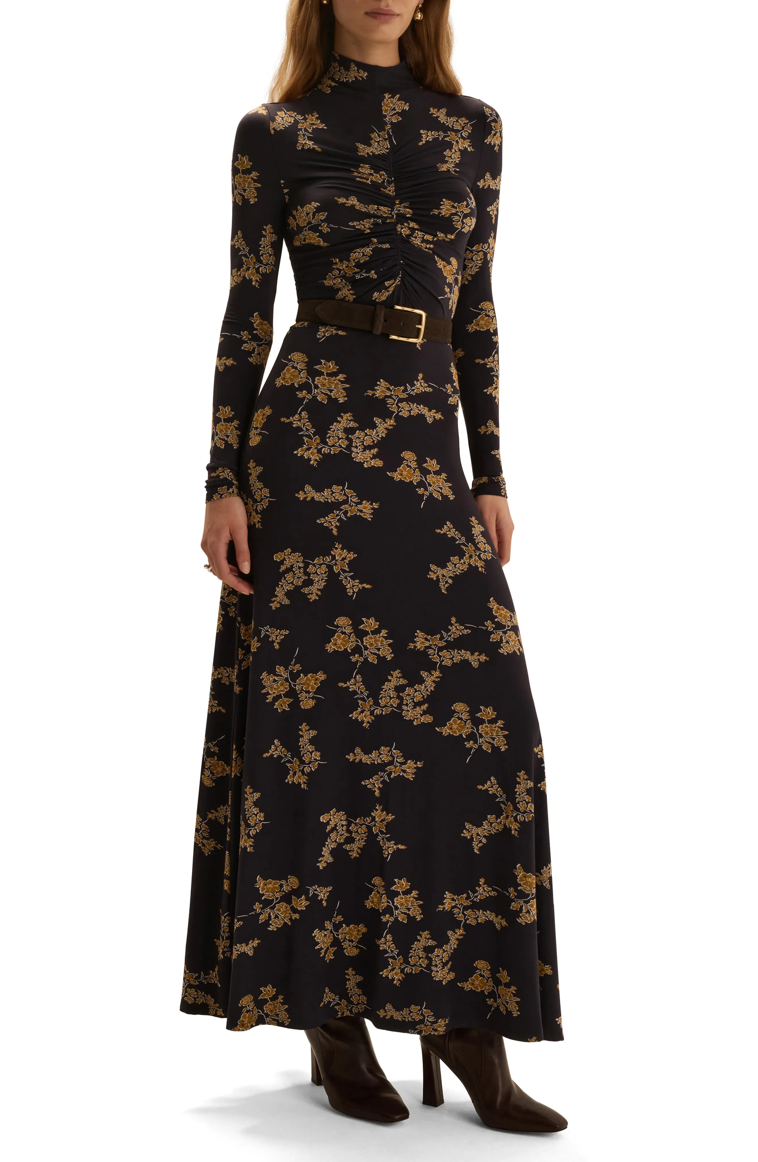 Favorite Daughter Lucia Mock Neck Maxi Dress in Navy Vine Floral at Nordstrom, Size X-Small | Nordstrom
