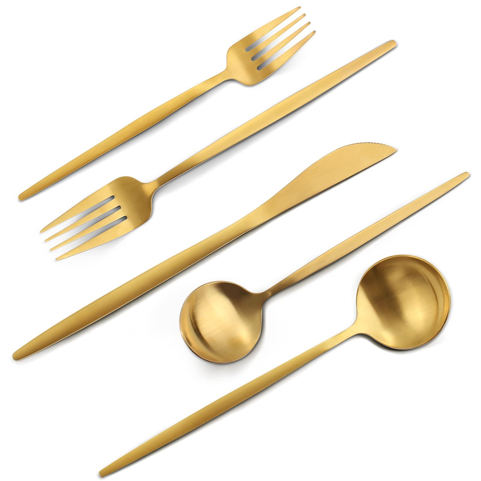Matte Gold Silverware Set, VANVRO 40-Piece Stainless Steel Flatware Set, Satin Finish tableware Cutlery Set, Service for 8, Home and Restaurant, Dishwasher Safe | Amazon (US)