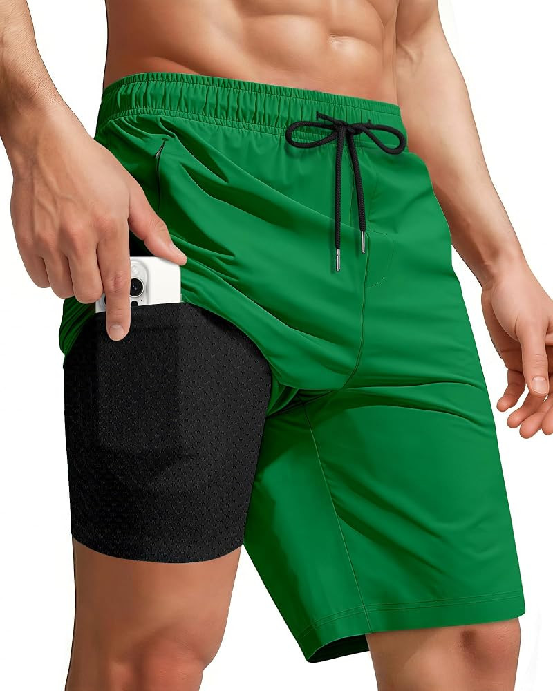 Yufawow Men Swim Trunks with Compression 9 Inches Breathable Liner Quick Dry Zipper Pockets for B... | Amazon (US)