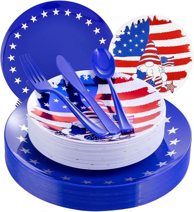 Nervure 125PCS 4th of July Plastic Plates - Disposable Independence Day Plastic Plates - Patrioti... | Amazon (US)