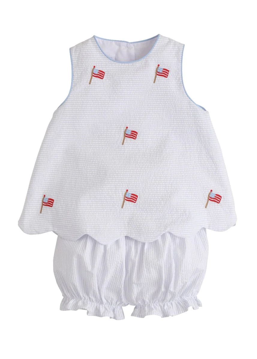 Embroidered Bow Back Bloomer Set - Flag | Little English