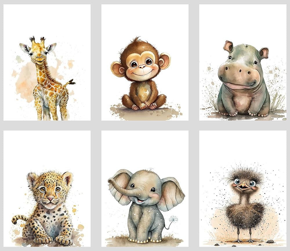 Nursery Wall Decor - Set of 6 Baby Wall Decor - Baby Safari Animals Faces Wall Decor, Picture Cut... | Amazon (US)