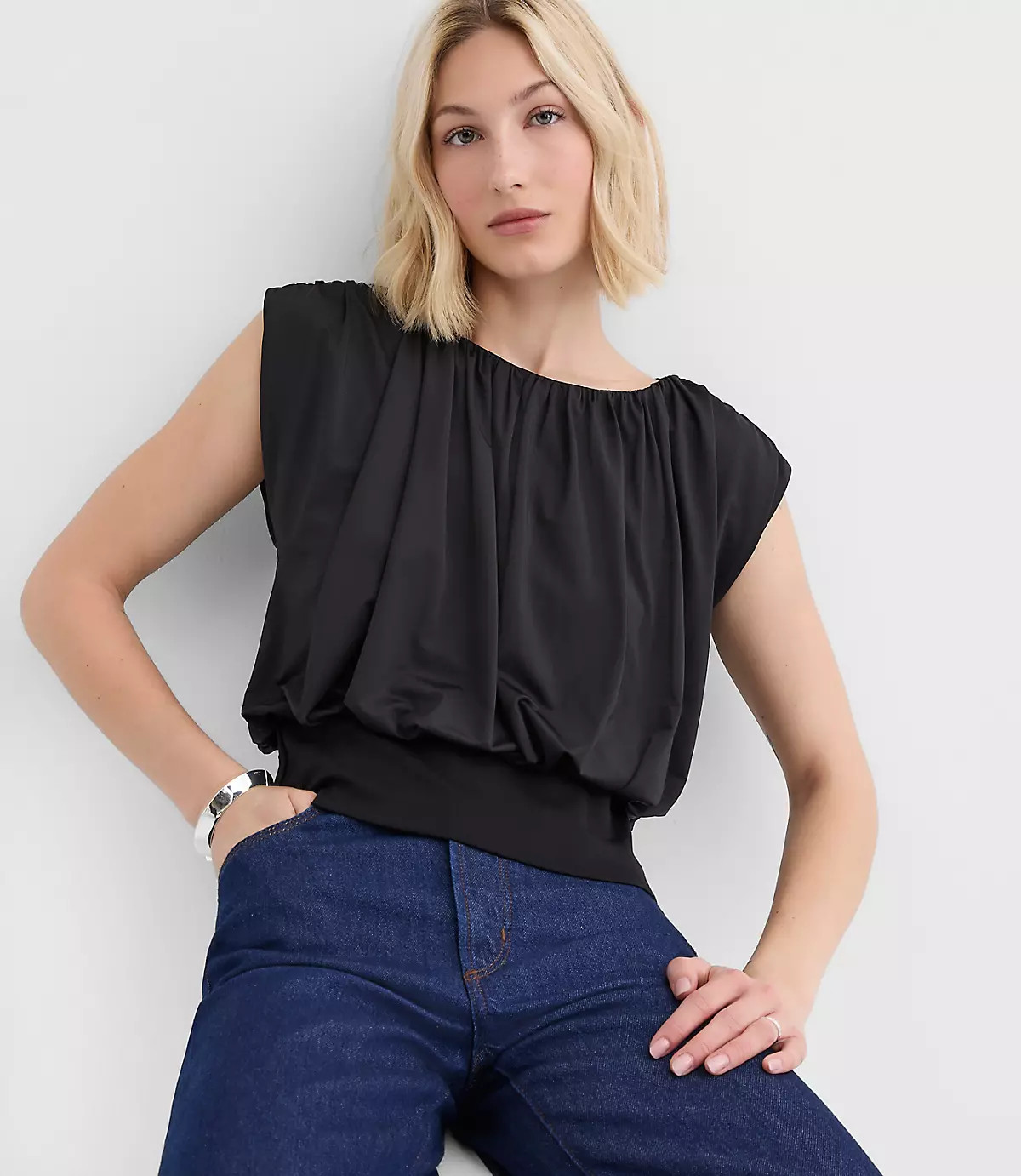 Pleated Banded Hem Top | LOFT