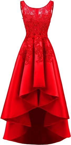Ever-Beauty Womens Lace Appliques High Low Prom Dresses Long Aline Formal Evening Gown | Amazon (US)