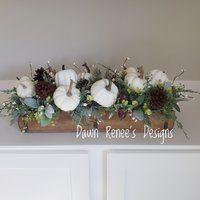 White Pumpkin Centerpiece, Fall Autumn Arrangement For Table, Neutral, Farmhouse Decor, Decor | Etsy (US)