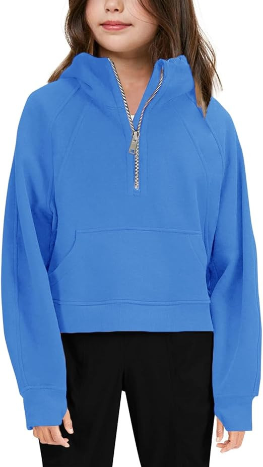 Girls' Hoodies Sweatshirts Half Zipper Pullover Crop Tops for Teen Girls Long Sleeve Sweater Thum... | Amazon (US)