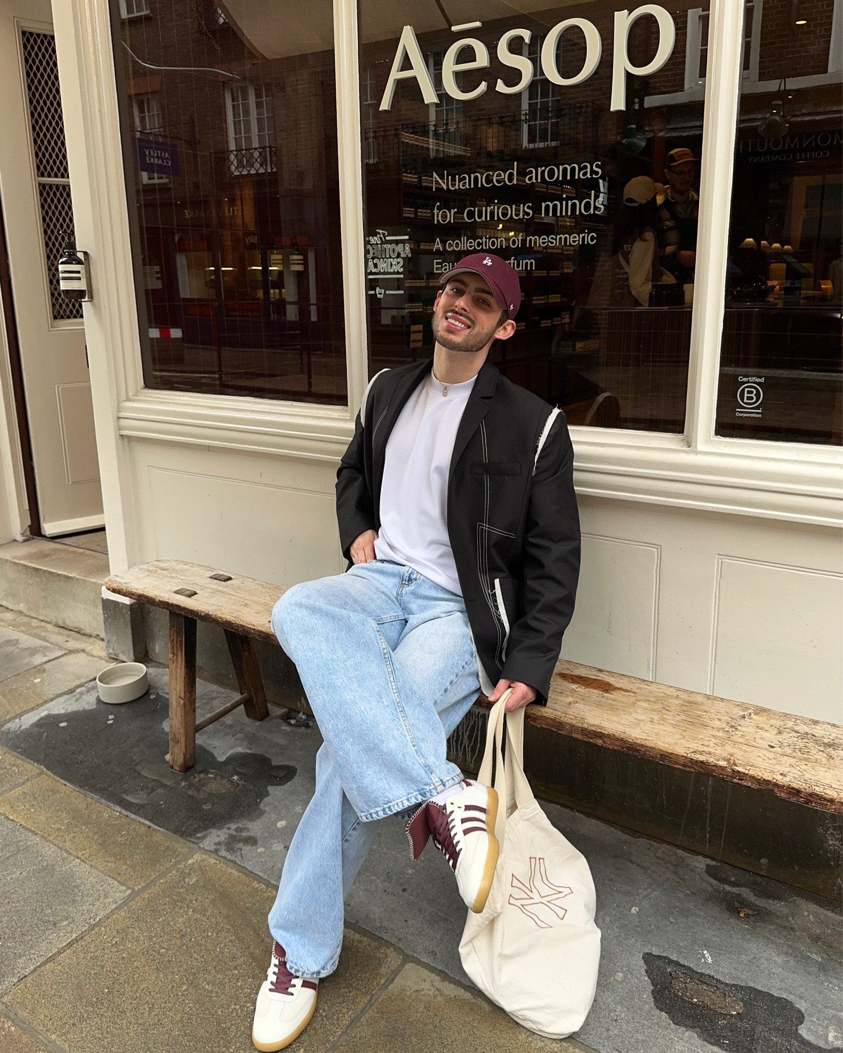 minimal fashion, outfit inspiration, la cap, burgundy, cap, blue jeans, adidas trainers, adidas wales bonner, blazer, outfit of the day, ootd, streetwear, fashion, menswear, neutral

#LTKstyletip #LTKSeasonal #LTKmens