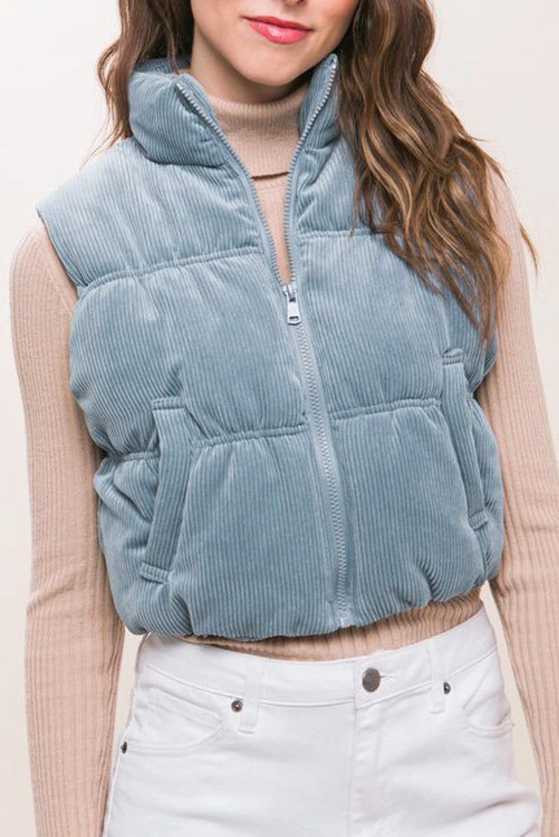 Corduroy Cropped Puffer Trendy Y2K fashion Vest With Pockets Women Jacket, Women Fall Short Jacke... | Etsy (US)