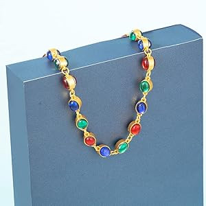 Women Color Stone Necklaces Chunky CZ Cocktail Necklaces Glass Bead Necklace for Women Classical ... | Amazon (US)