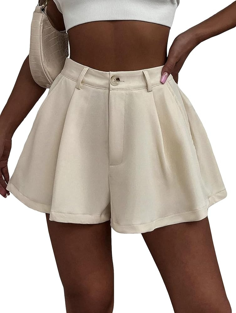 Women's Casual Elastic High Waisted Wide Leg Flowy Shorts Pleated Dressy Summer Shorts | Amazon (US)