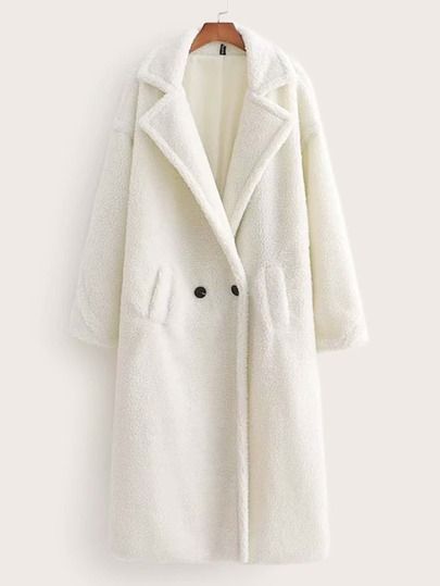 Pocket Side Lapel Neck Teddy Coat | SHEIN