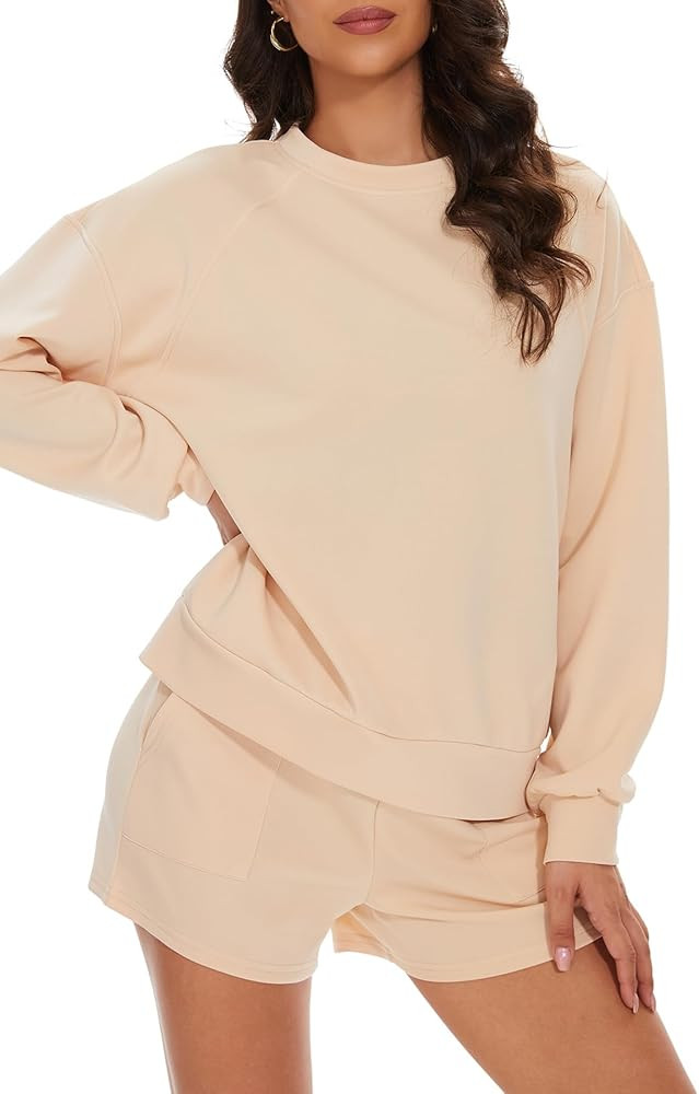 ZOOMOON Women 2 Piece Outfits Set Long Sleeve Short Tracksuit Cowl Neck Sweatsuit Lounge Sets wit... | Amazon (US)