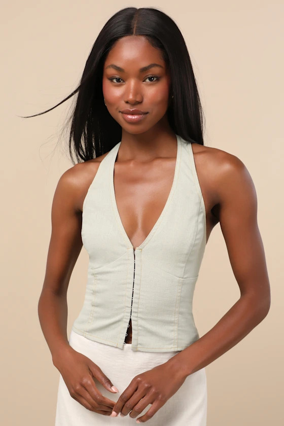 Astraia Sage Green Hook-and-Eye Halter Top | Lulus