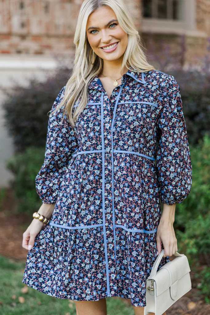 On Your Way Navy Ditsy Floral Babydoll Dress | The Mint Julep Boutique