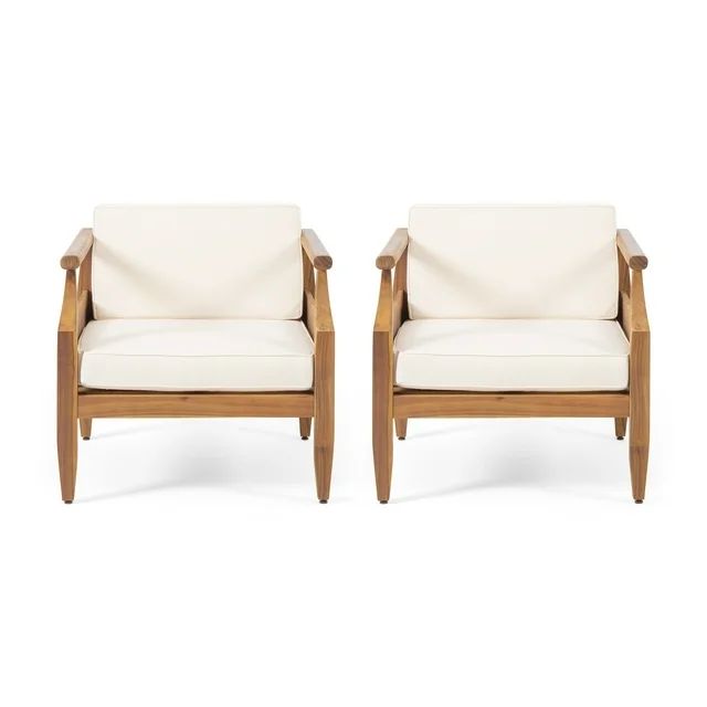 Noble House Aston Outdoor Club Chair (Set of 2) Teak and Cream | Walmart (US)