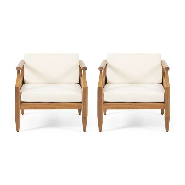 Noble House Aston Outdoor Club Chair (Set of 2) Teak and Cream | Walmart (US)