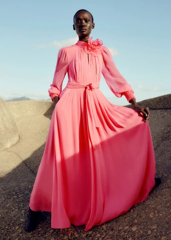 Silk Full-Length Dress With Corsage + Belt | ME+EM US