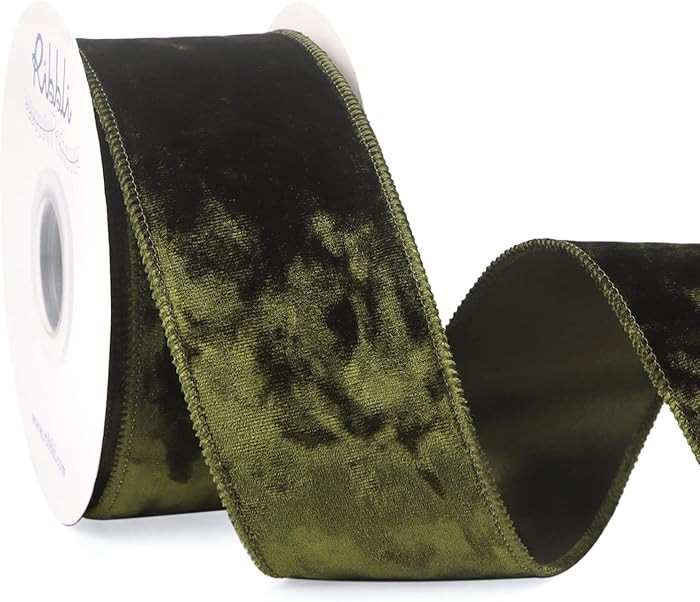 Ribbli Olive Green Velvet Wired Ribbon 2.5 Inch Crushed Velvet Christmas Ribbon for Gift Wrapping... | Amazon (US)