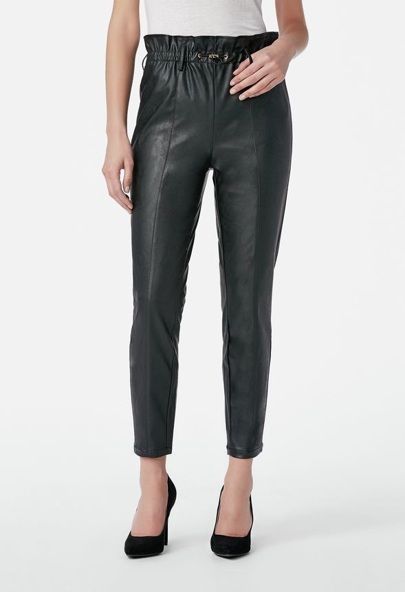 JustFab Cropped Faux Leather Trousers Womens Black Size XS | JustFab