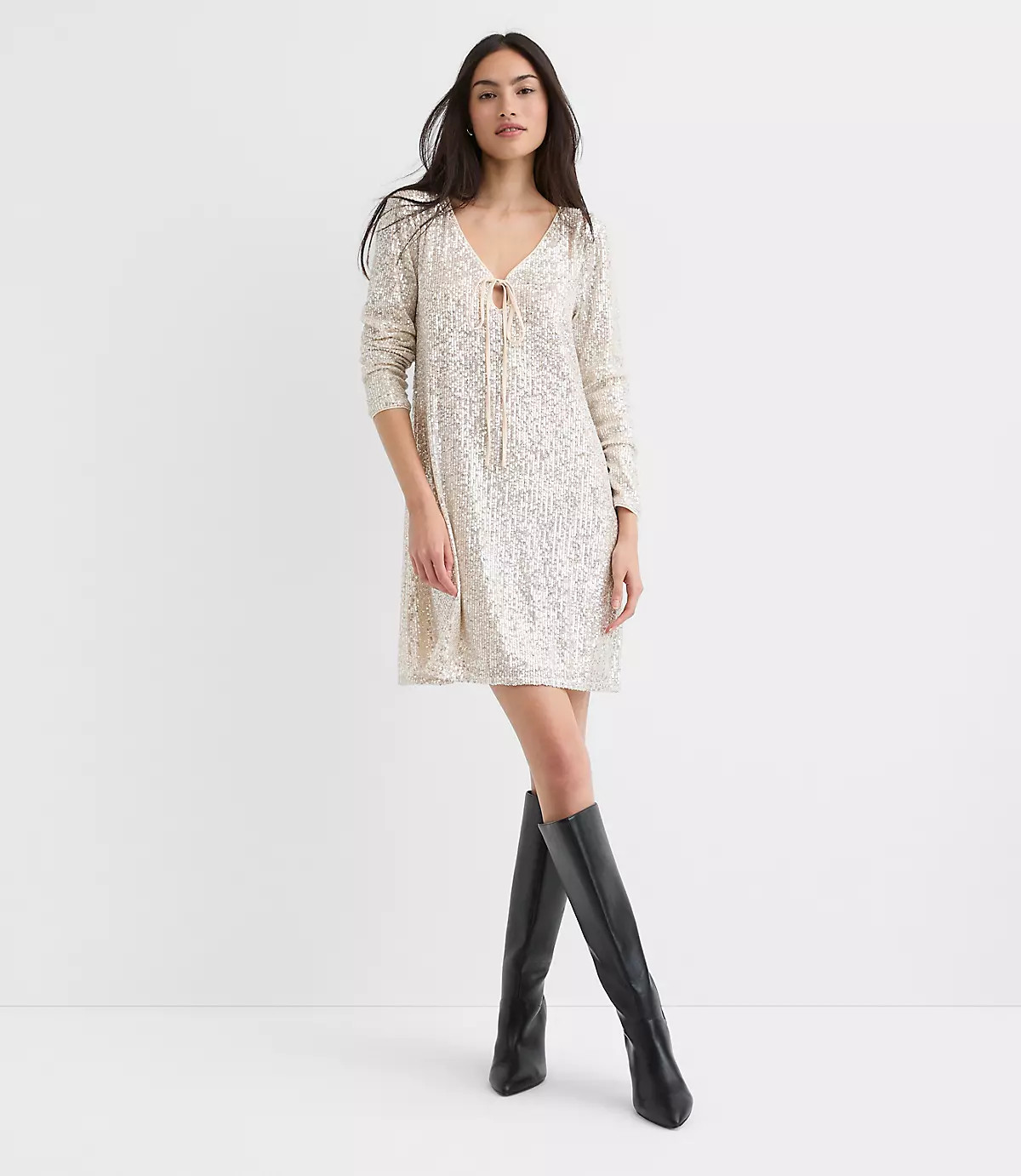 Sequin Tie Keyhole Mini Dress | LOFT