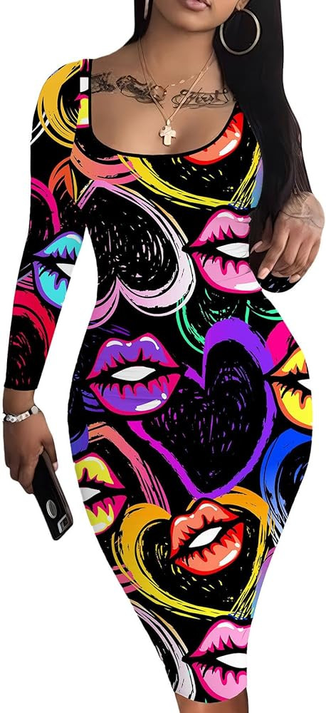 Amazon.com: Nimsruc Womens Autumn Casual Sexy Long Sleeves Bodycon Dress Basic Pencil Midi Club D... | Amazon (US)