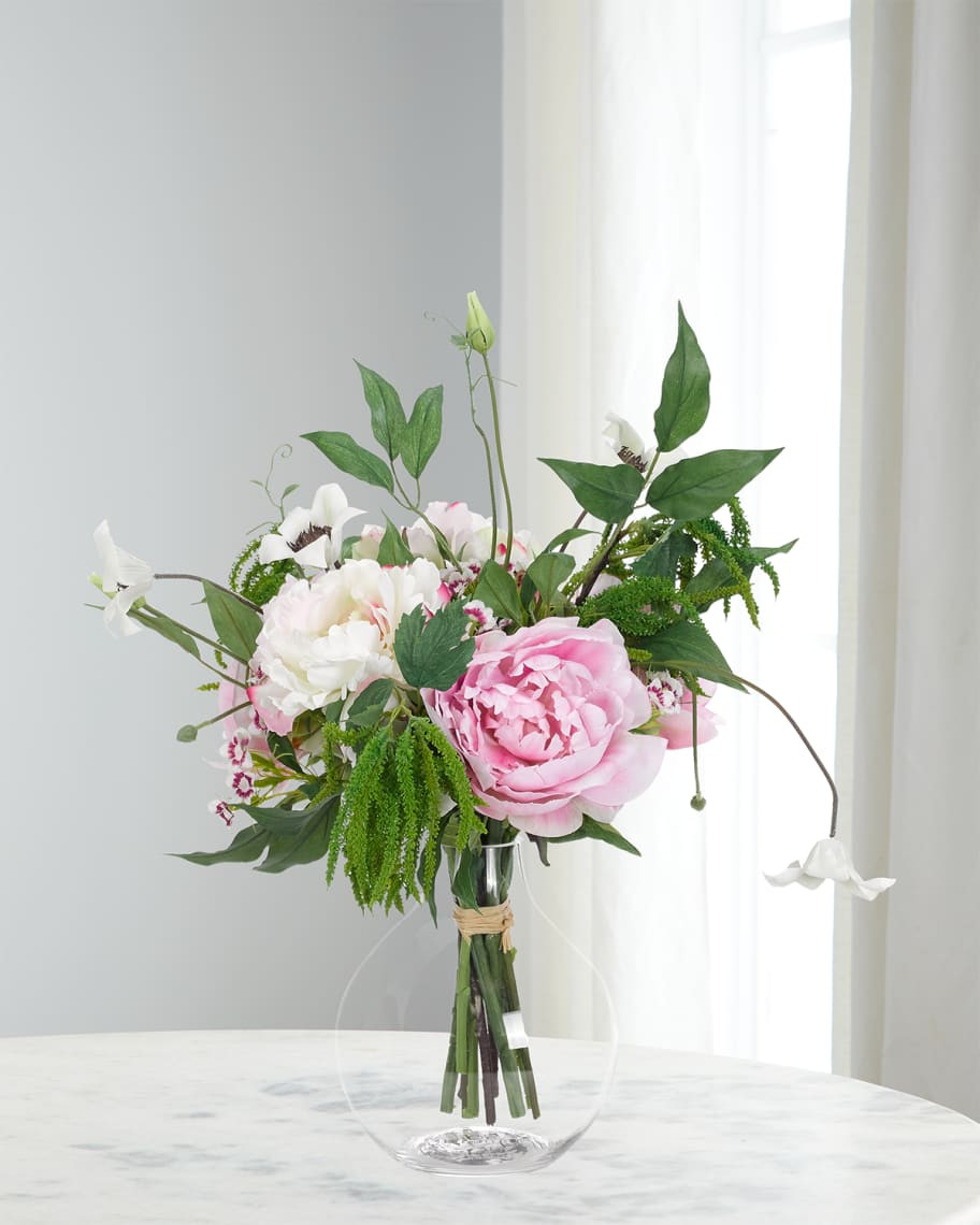 Faux Pink & White Peony Arrangement in Bubble Planter | Neiman Marcus