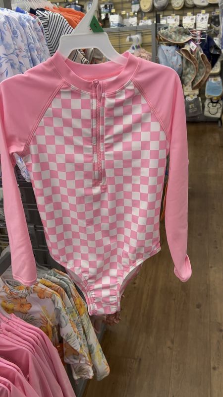Long sleeve girls swimsuit checkered pink pattern 

#LTKkids #LTKswim #LTKunder50
