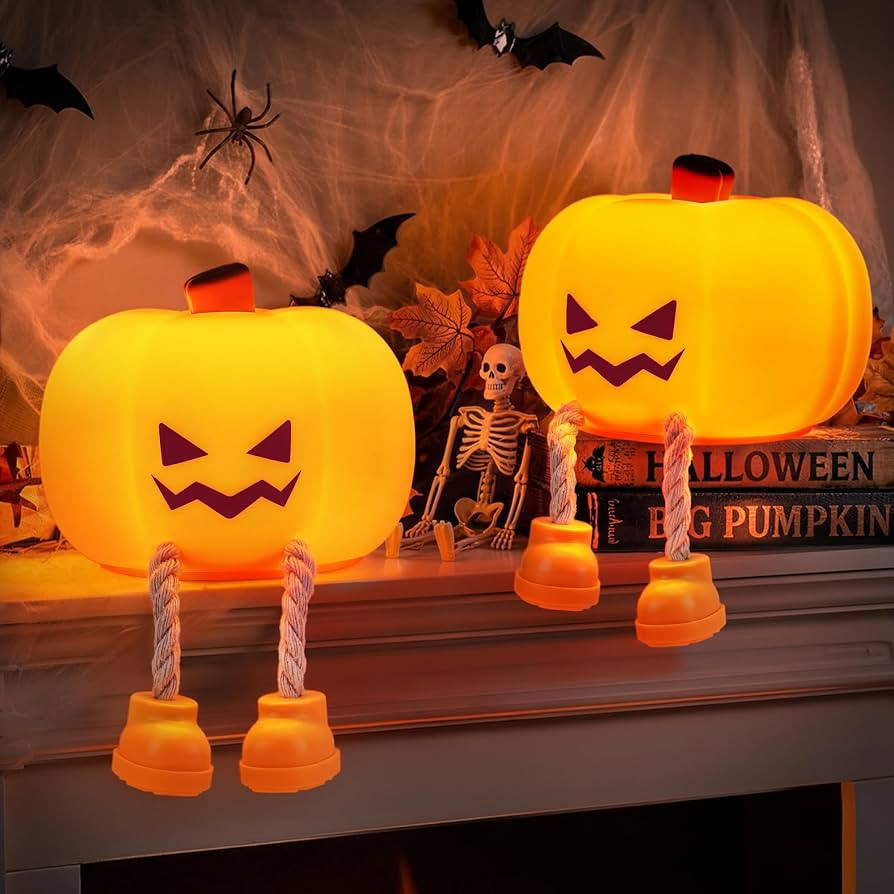 BrizLabs Halloween Night Light, 2 Pack Rechargeable Dimmable Pumpkin Night Light, Grinning Pumpki... | Amazon (US)