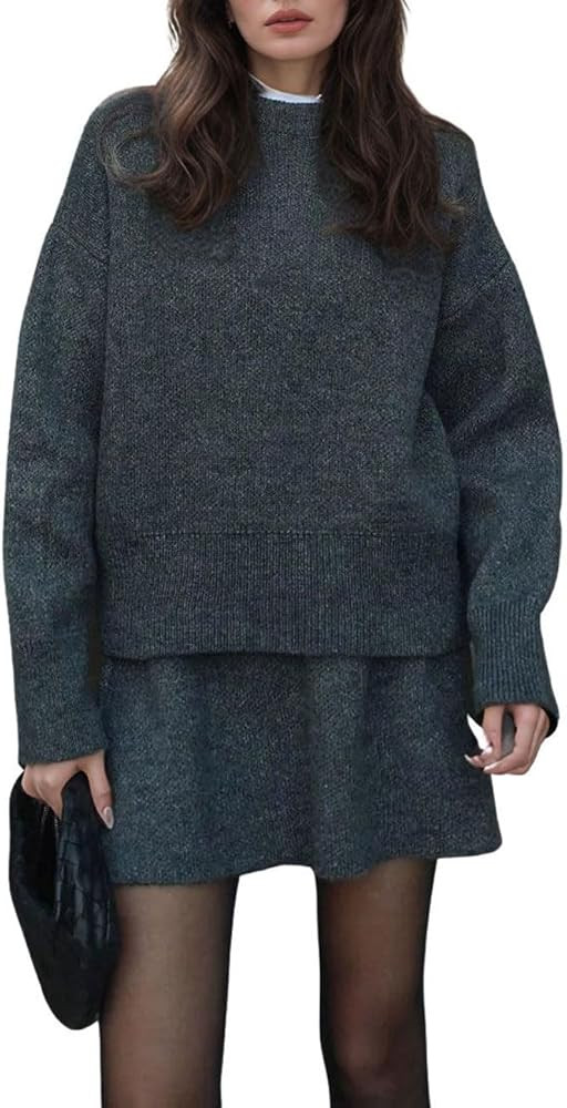 CHARTOU Women Sweater Skirt Sets 2 Pieces Outfits Loose Fit Pullover Sweater Knitted Mini Skirt | Amazon (US)