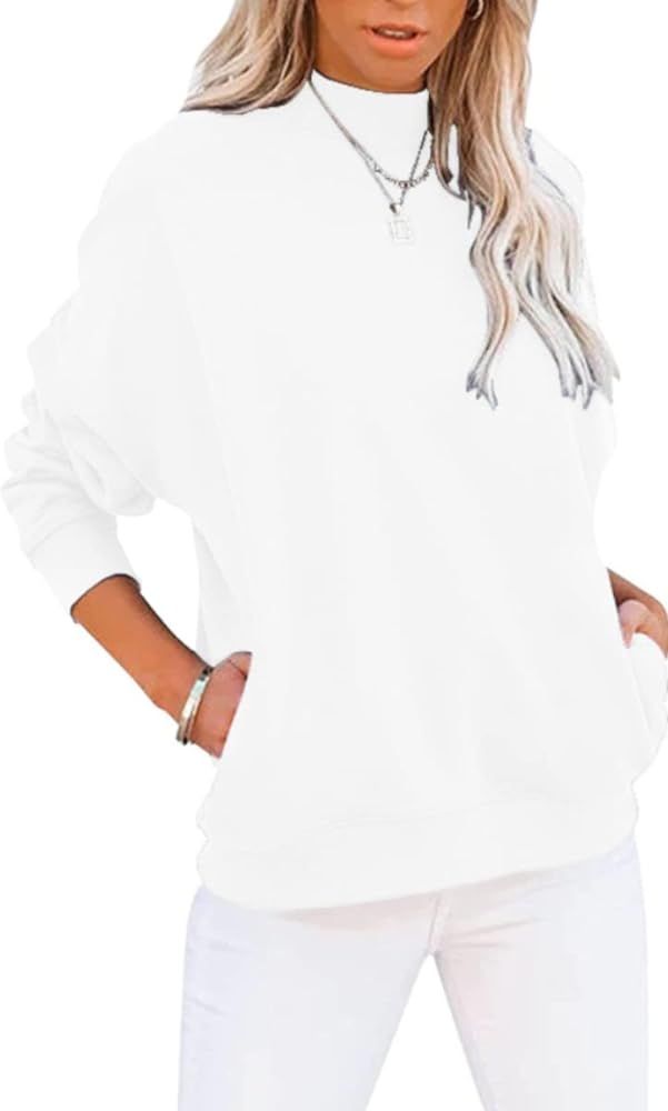 Ezbelle Women's Casual Long Sleeve Mock Turtleneck Sweatshirt Crewneck Pullover Relaxed Fit Tunic To | Amazon (US)