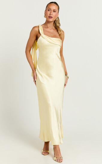 Calix Midi Dress - One shoulder Slip dress in Butter | Showpo (US, UK & Europe)