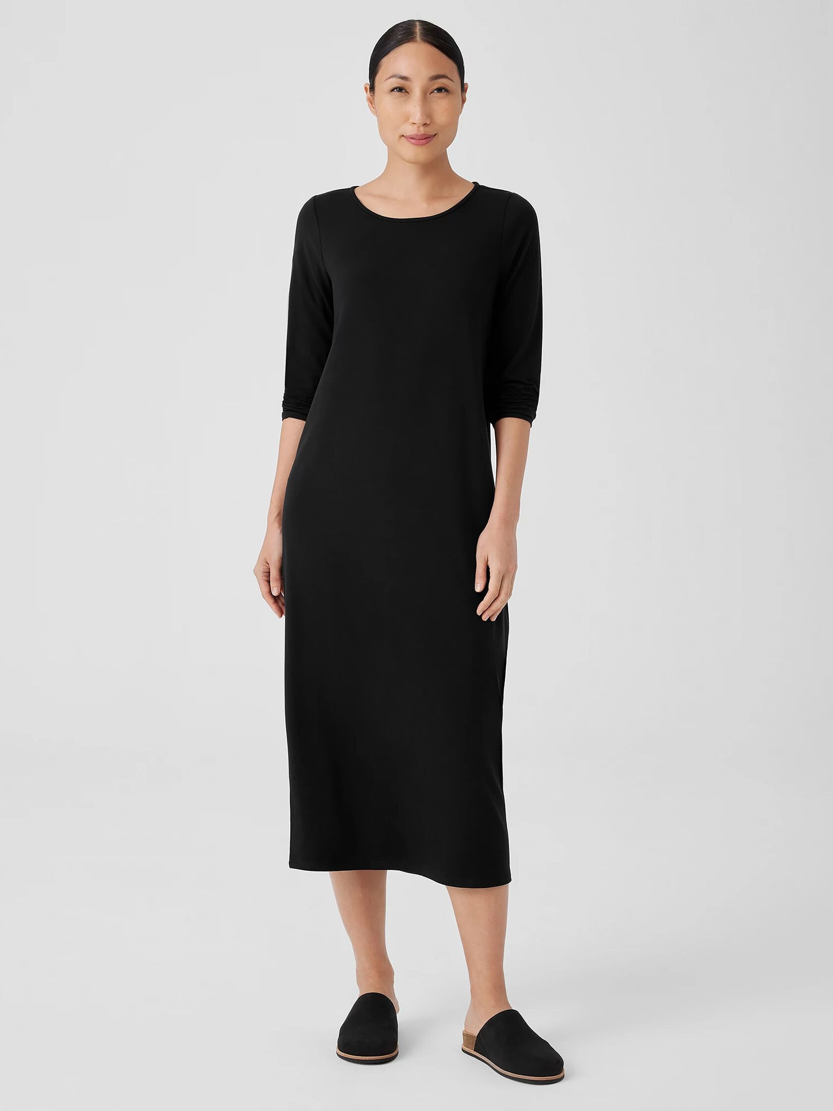 Stretch Jersey Knit Jewel Neck Dress | Eileen Fisher