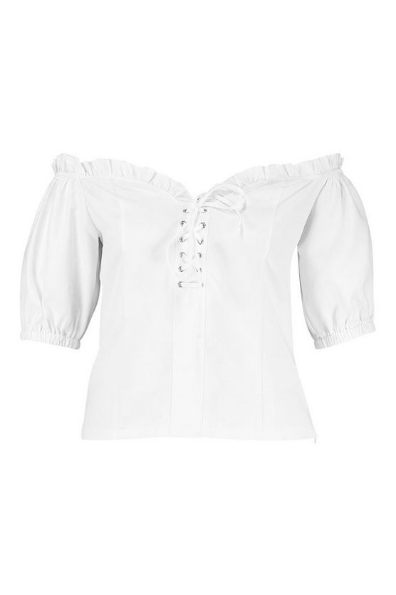 Plus Lace Up Sweetheart Neckline Off Shoulder Top | Boohoo.com (US & CA)