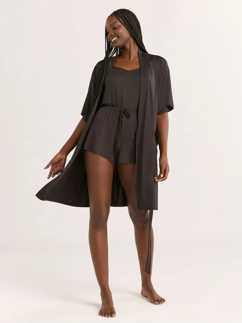 Joyspun Women’s Cami, Shorts, and Robe Travel Pajama Set, 3-Piece, Sizes S-3X | Walmart (US)