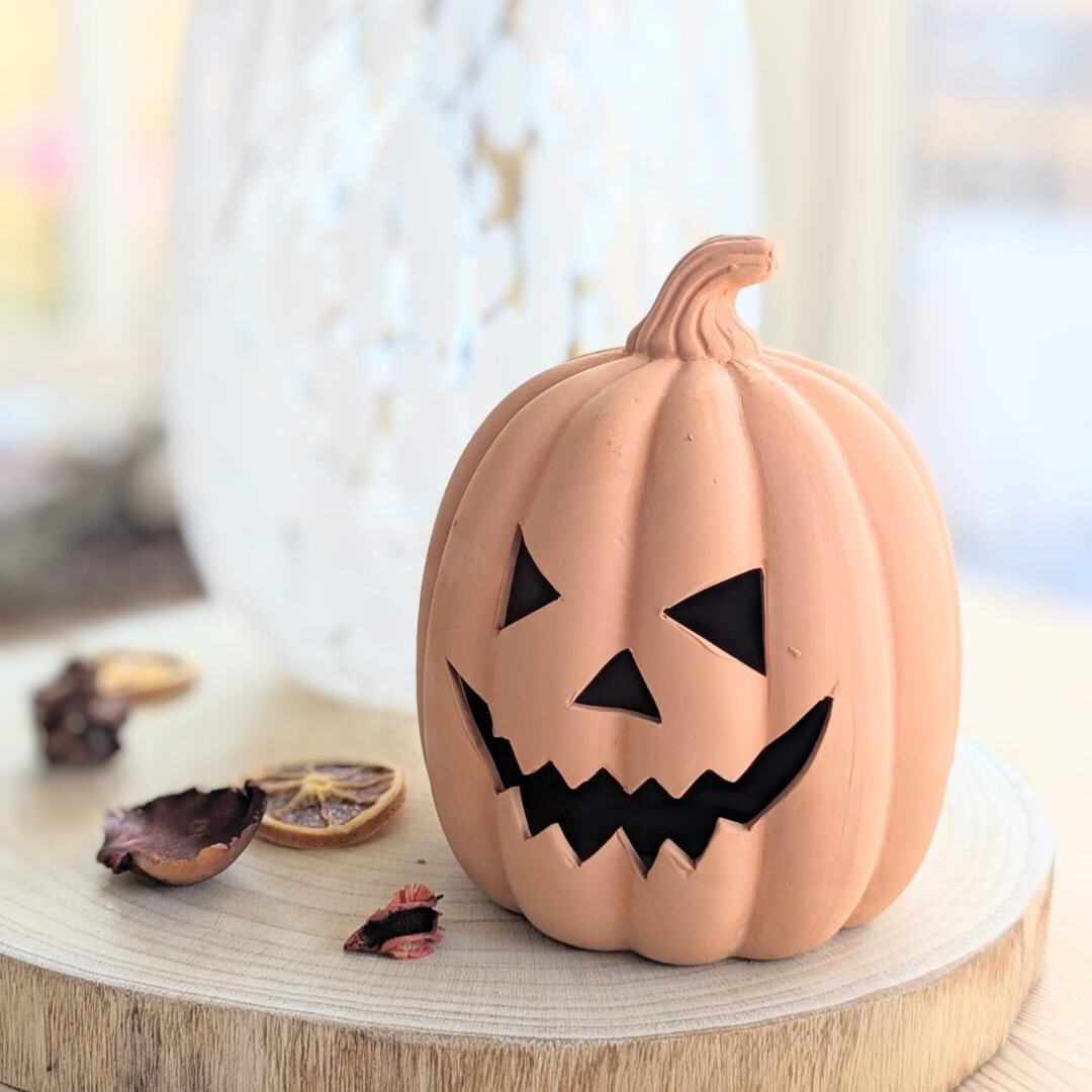 Terracotta Pumpkin Decoration | 15cm Rustic Halloween Decor | Reusable Jack-o'-lantern for Indoor... | Etsy (US)