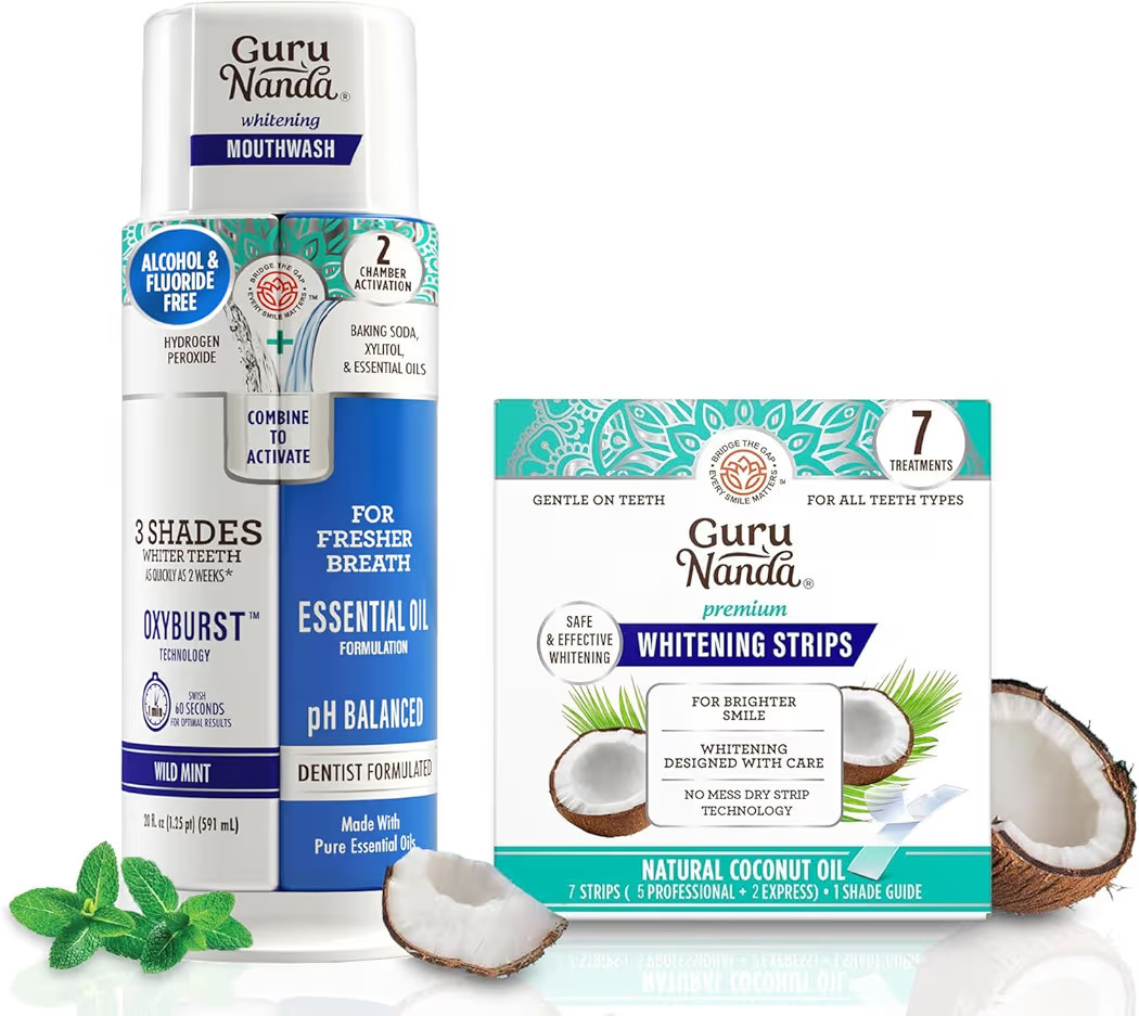 GuruNanda Whitening Wonder Duo, Dual Barrel Oxyburst Whitening Mouthwash 20 Oz & Teeth Whitening ... | Amazon (US)