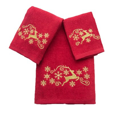 Xmas Premium Decor Soft 100% Cotton Embroidered Bathroom Modern 3 Piece Christmas Towel Set, Gold... | Bed Bath & Beyond