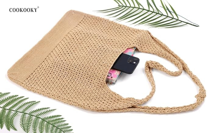 COOKOOKY Crochet Beach Tote bag Summer Beach Bag for Women Aesthetic Mesh Tote Bag Hippie Bag Kni... | Amazon (US)