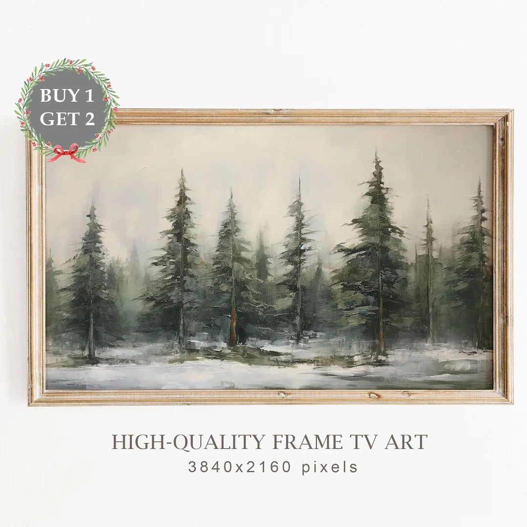 Winter Forest Painting for Samsung Frame TV Art Snowy Pine - Etsy | Etsy (US)