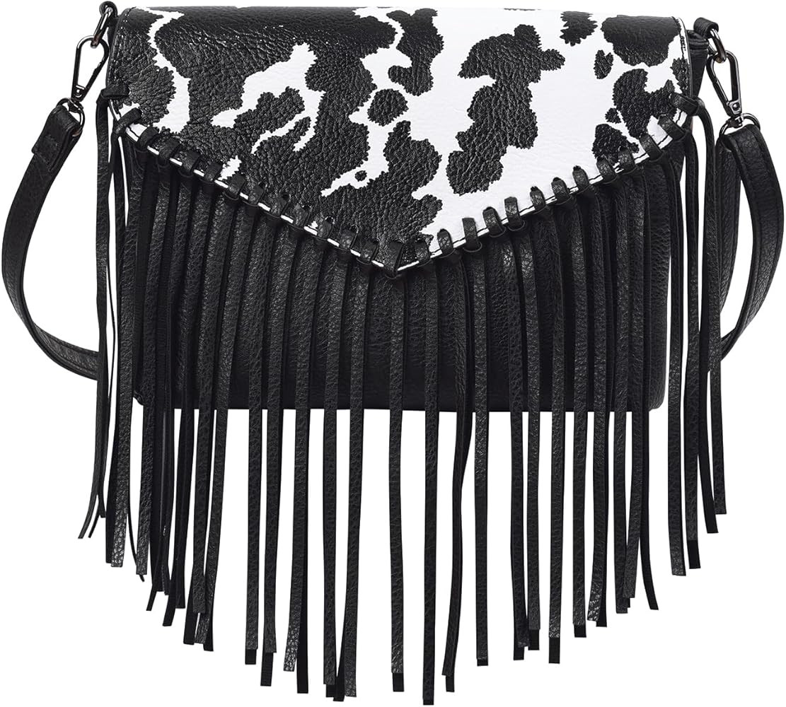 HDE Women's PU Leather Hobo Fringe Crossbody Tassel Purse Vintage Small Handbag | Amazon (US)