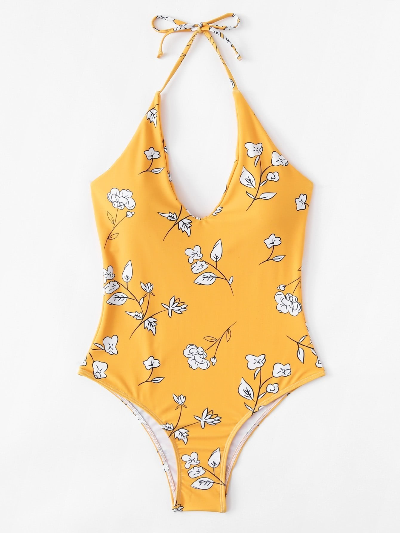 Flower Print V Plunge Swimsuit | SHEIN