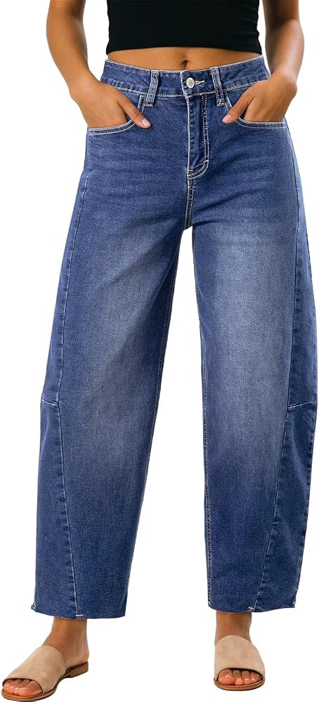 Dokotoo Casual Jeans for Women Loose Baggy Wide Leg Barrel Jeans Woman High Waisted Stretchy Deni... | Amazon (US)